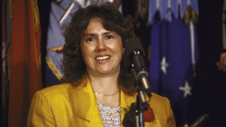 christa mcauliffe smiling yellow jacket