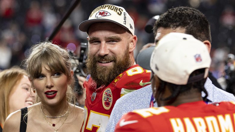 Taylor Swift, Travis Kelce, and Mecole Hardman Super Bowl