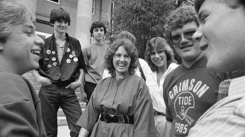 christa mcauliffe and students smiling