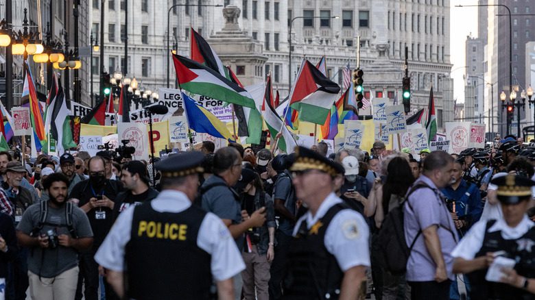 Protesters and police at DNC